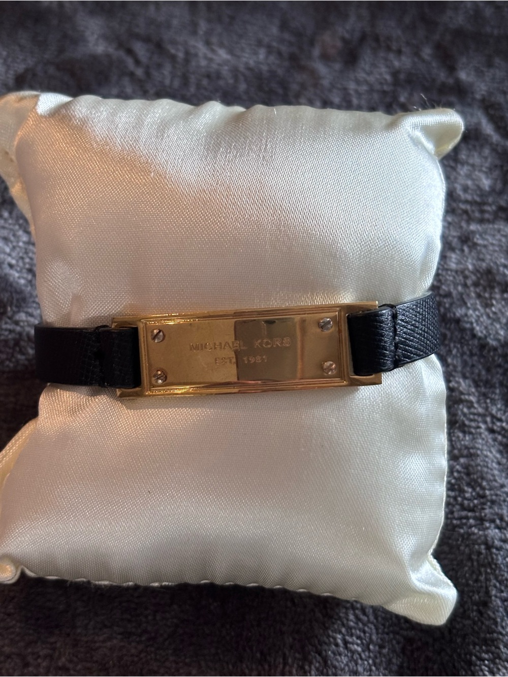 Michael Kors Black Leather Bracelet with Gold Plate